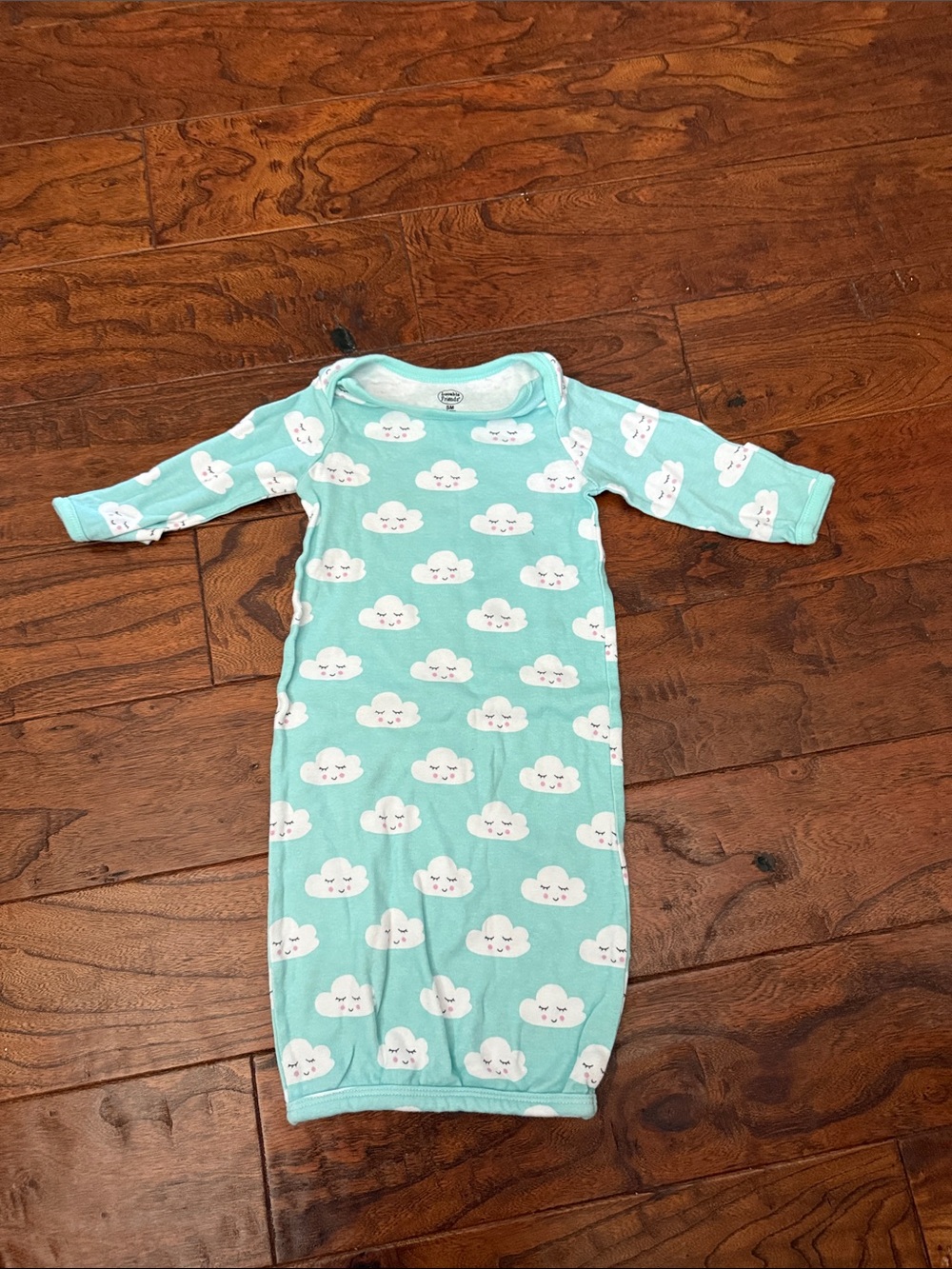 0-6 months Luvable Friends Convertible Gown with Smiling Cloud Print - Aqua